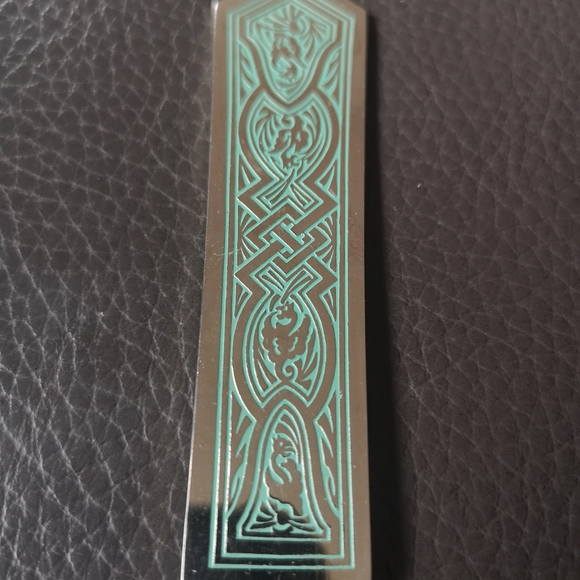 Vintage Solingen Germany Silver Letter Opener 9.5" Green Etched Phoenix Pattern - Picture 3 of 7